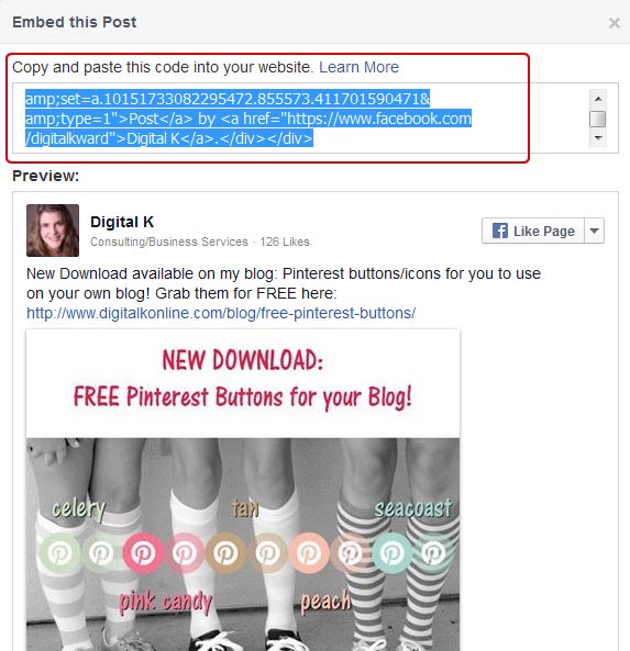 Code to Embed Facebook Posts