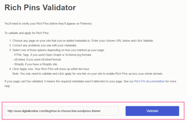 Validate Pinterest Rich Pins on your WordPress blog