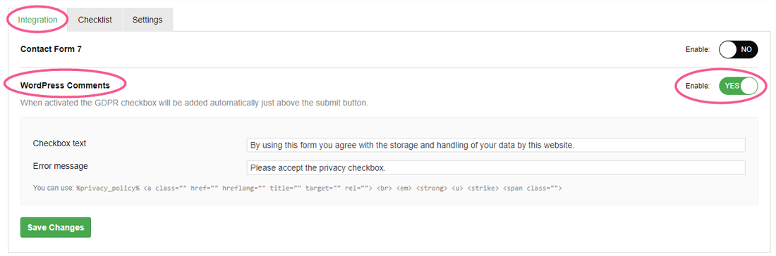 GDPR checkbox in WordPress blog comments form