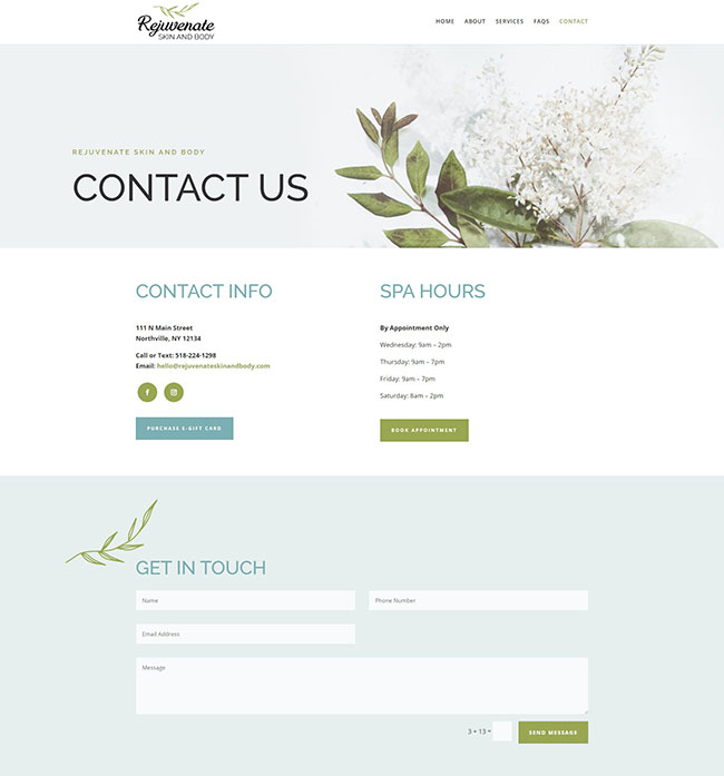 Spa Web Design - Contact Page