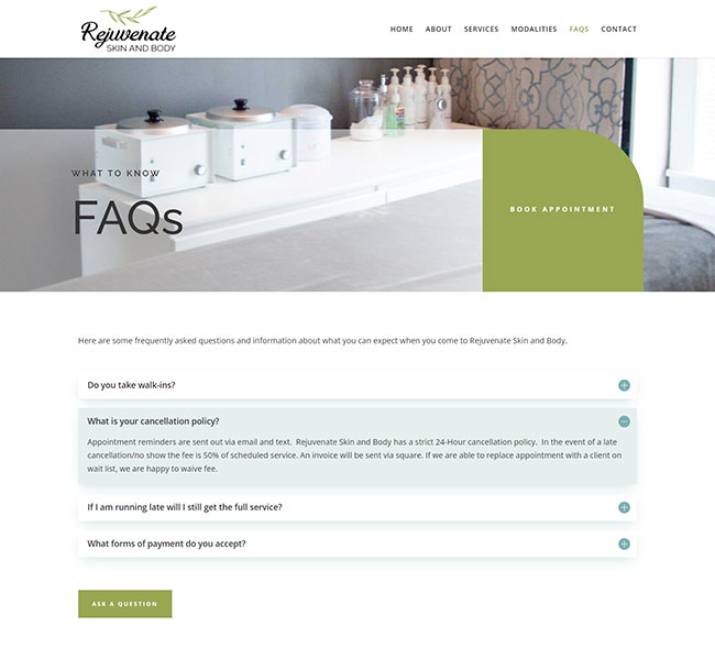Spa Web Design - FAQs page