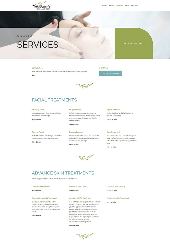 Spa Web Design - Services Page